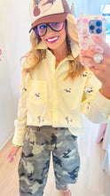 Yellow Mallard Embroidered Button Up Top