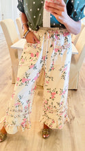 Cream Floral Wide Leg Ruffle Pants
