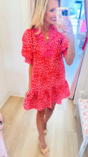 Pink and Red Animal Print Embroidered Dress