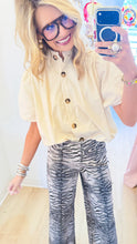 Ecru Puff Sleeve Bubble Hem Top