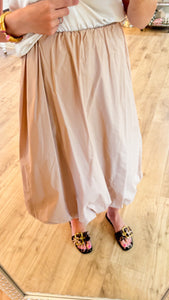 Taupe High Waisted Bubble Midi Skirt