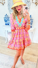 Pink Multi Pattern V-Neck Mini Dress