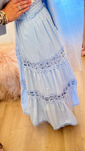 Powder Blue Eyelet Tiered Maxi Skirt