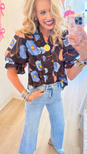 Black Floral Puff Sleeve Top