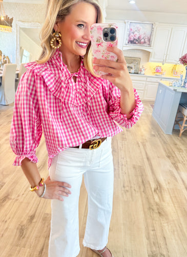 Pink Gingham Poplin Top