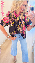 Black Multi Floral Puff Sleeve Top