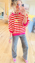 Red Striped Bubble Sleeve Pullover
