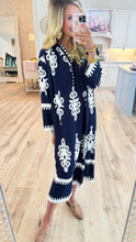 Navy Abstract Print Midi Dress