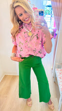Pink Floral Print Mock Neck Top