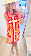 Pink and Orange Multi Printed Ric Rac Trim Dress