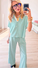 Kelly Green Stripe V-Neck Pant Set