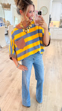 Mustard and Blue Stripe Colorblock Top