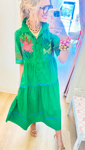 Kelly Green Floral Embroidered Midi Dress