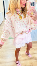 Pink Floral Stripe Oversized Sweatshirt