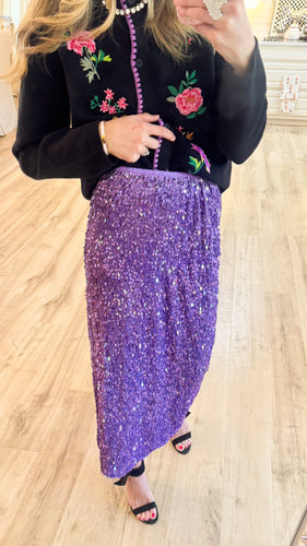 Purple Sequin Midi Skirt