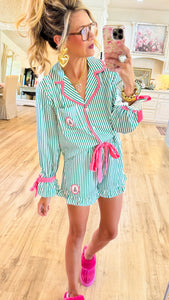 Green Stripe PJ Short Set