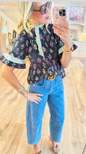 Black Floral Stripe Contrast Top