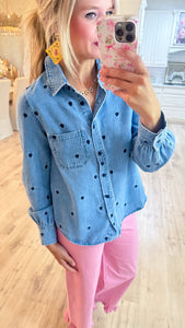 Denim Heart Embroidered Top