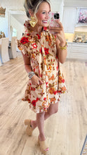 Taupe and Red Floral Mini Dress