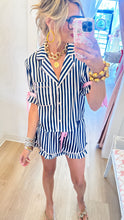 Navy and Pink Striped Satin Pajama Set