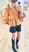 Toffee Balloon Sleeve Peplum Top