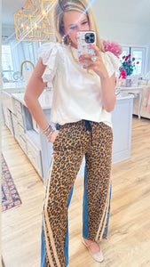 Washed Leopard and Denim Mix and Match Joggers