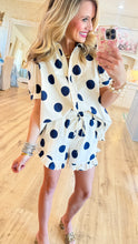 Navy and Cream Polka Dot Ruffle Hem Short Set