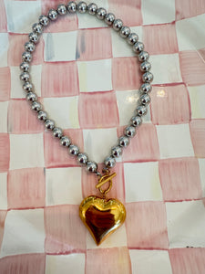 Silver Beaded Gold Heart Necklace