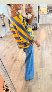 Mustard and Blue Stripe Colorblock Top
