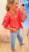 Pink Multi Puff Sleeve Scallop Hem Top