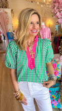 Green Gingham Puff Sleeve Top