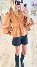 Toffee Balloon Sleeve Peplum Top