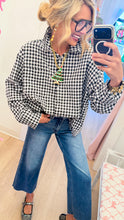 Black Gingham Oversized Button Up Top