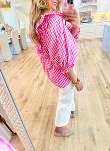 Pink Gingham Poplin Top