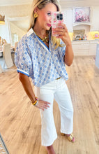Chambray Printed Contrast Band Top