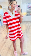 Pink and Red Stripe Collared Dress