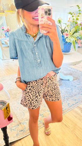Pink Leopard Jacuared Shorts