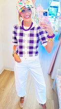 Purple Gingham Cropped Sweater Top