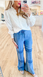 Denim Ruffle Pants