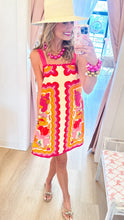 Pink and Orange Multi Printed Ric Rac Trim Dress