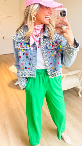 RESTOCK Denim Multi Stone and Pearl Detailed Jacket