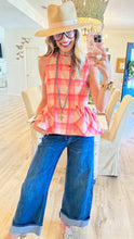 Camel Pink Plaid Peplum Top
