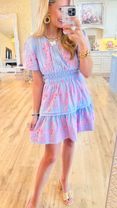 Cloud Blue Embroidered Mini Dress