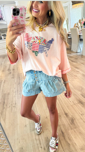 Blush America Patch Short Sleeve Top
