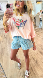 Blush America Patch Short Sleeve Top