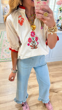 Cream Multi Embroidered Floral Detail Top