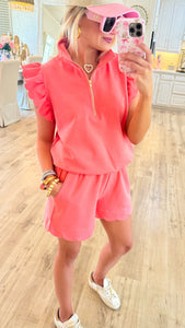 Coral Half Zip Short Set