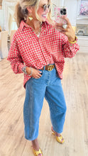 Boho Red Plaid Button Down Washed Shirt