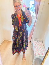 Black Floral Contrast Tiered Midi Dress