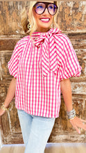 THML Pink Gingham Puff Sleeve Top
